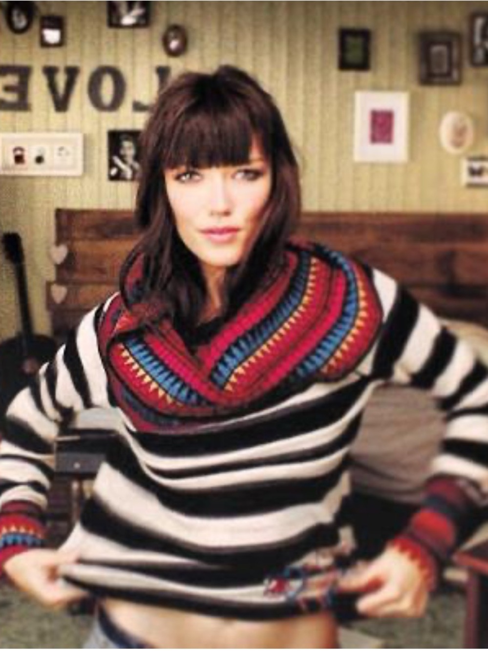 Desigual Rainbow Striped Cowl Neck Sweater Sz M w MEASUREMENTS Beaded Signed